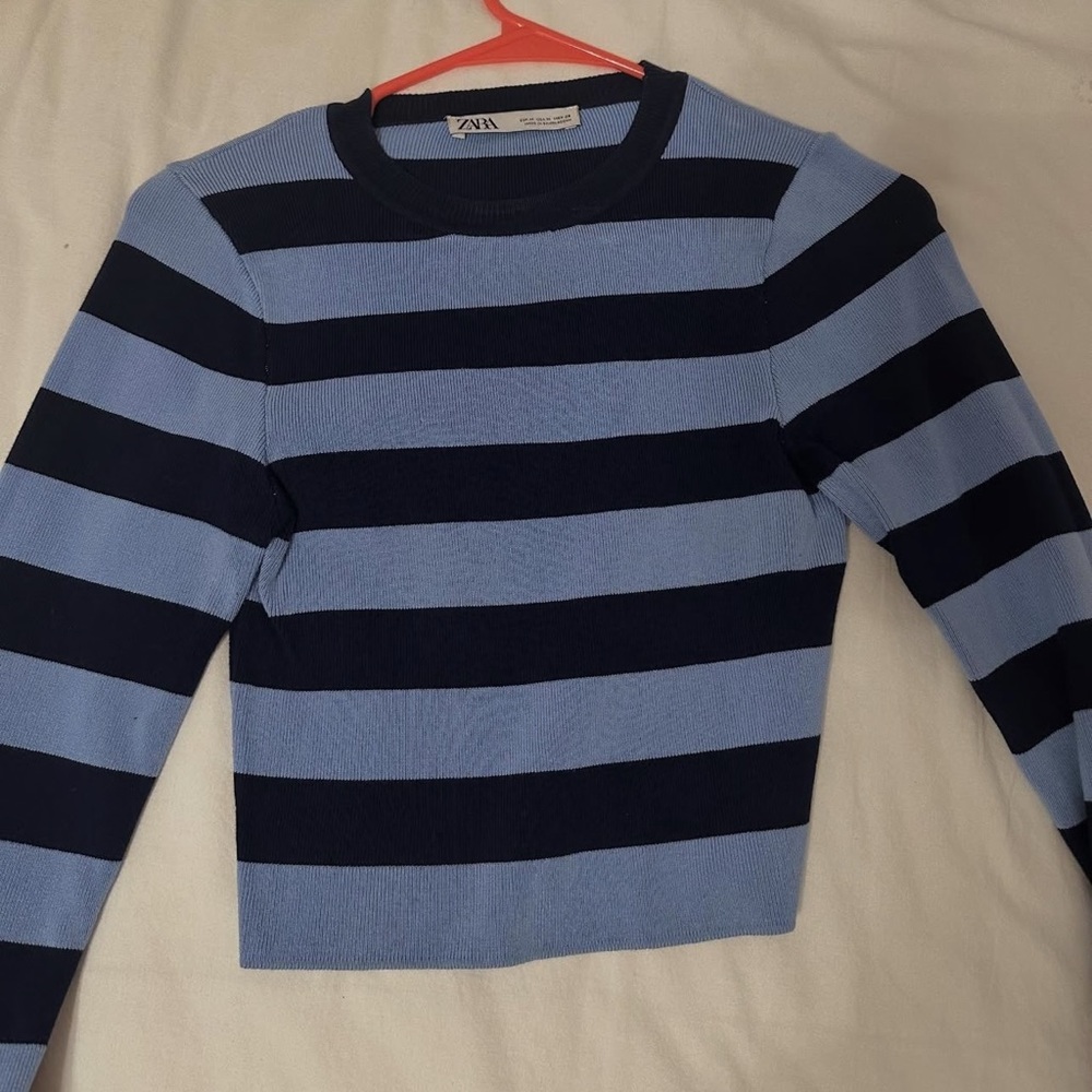 Zara Women's Striped crop top - Blue and Black
